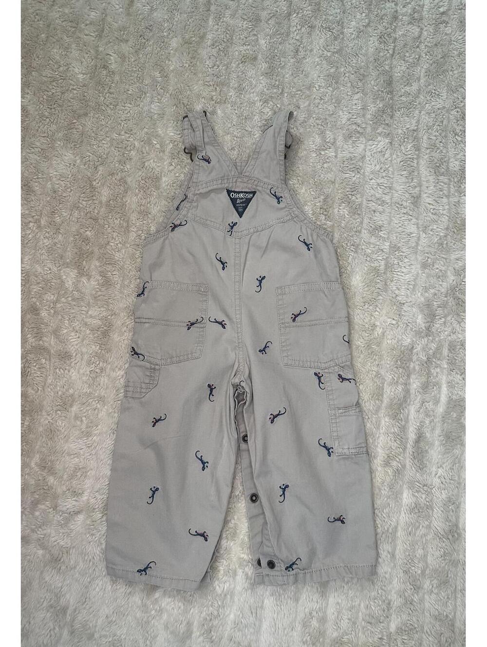 OshKosh B'gosh VestBak unisex khaki overalls 18M cotton embroidered classic - Picture 6 of 10